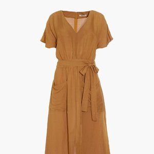 Linen-Blend Dolman-Sleeve Tie-Waist Midi Dress